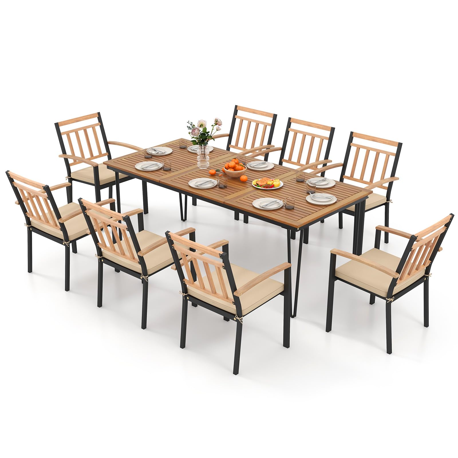 Tangkula Ensemble de salle à manger d'extérieur 9 pièces
